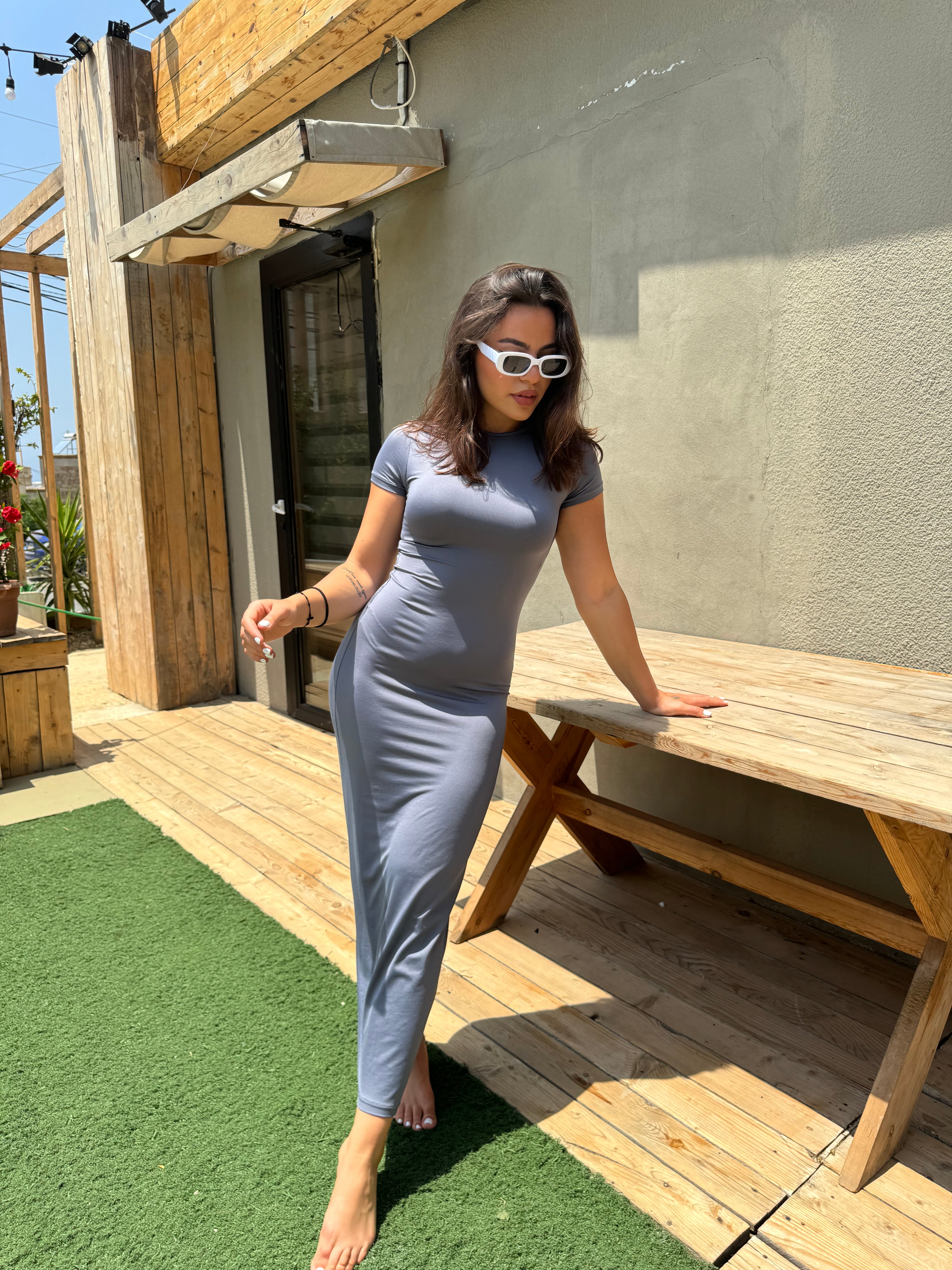 Long Lycra Dress - Short Sleeve